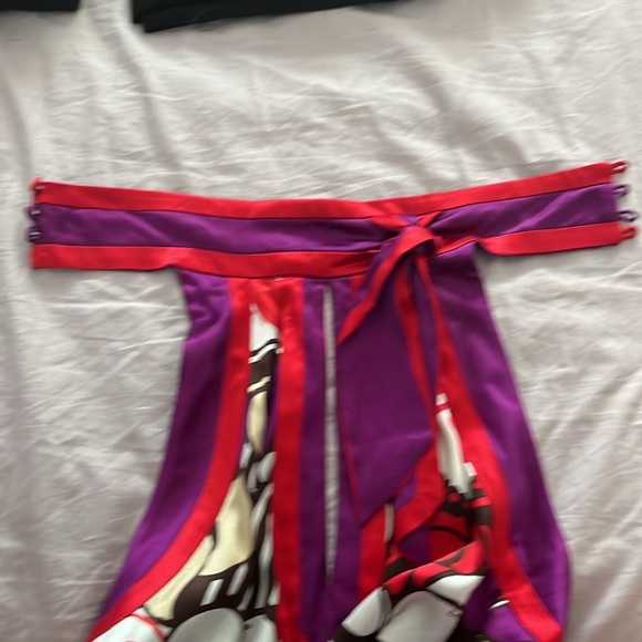 Bebe purple, red, white, brown and beige halter top. - Picture 2 of 13